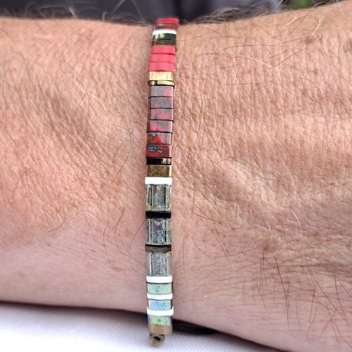 Bracelet homme perles tila en verre miyuki — pièce unique - ref mb/bh2613