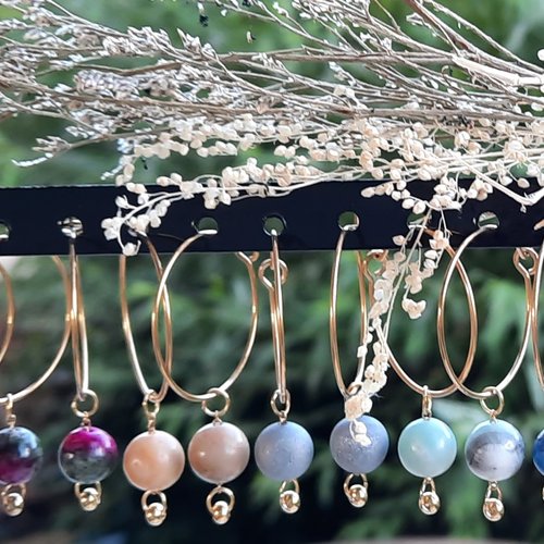 Boucles d'oreilles créoles et pierres naturelles - lithothérapie