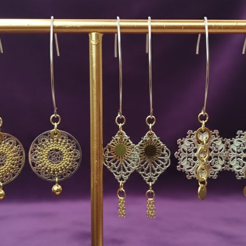 Collection "eclat d'artisanat" - trio de boucles d'oreilles filigranées