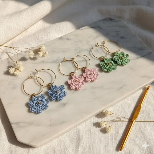 Boucles d'oreilles "fleur de coton" - artisanat d'art
