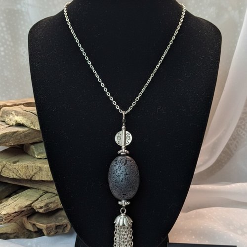 Sautoirs artisanaux en rhodium avec pendentifs modulables "félin etincelant" ou "minéral organique"