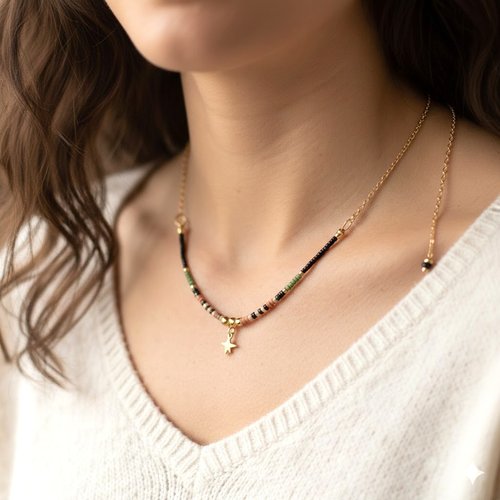 Collier ras du cou étoile – fait main (acier inoxydable & miyuki)