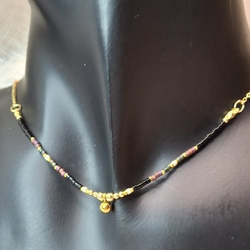 Collier artisanal noir, violine & vert – acier inoxydable