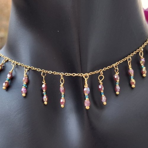 Collier "éclat de rosée" – 36 pampilles artisanales (acier & verre)