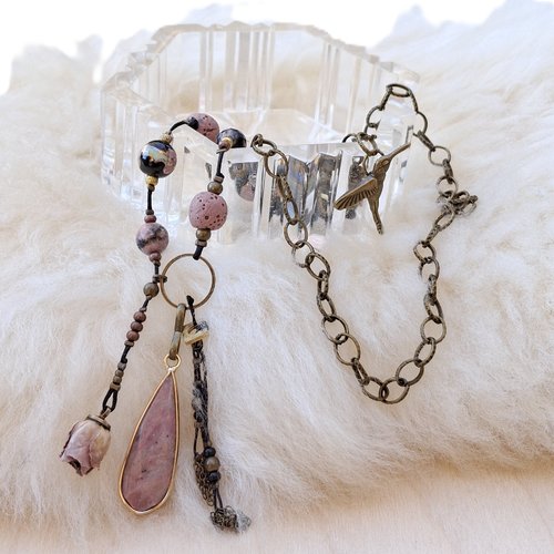 Sautoir "envolée de rhodonite" – pièce unique