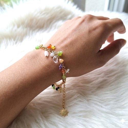 Bracelet "odyssée solaire" – acier inoxydable & cascade de pierres naturelles