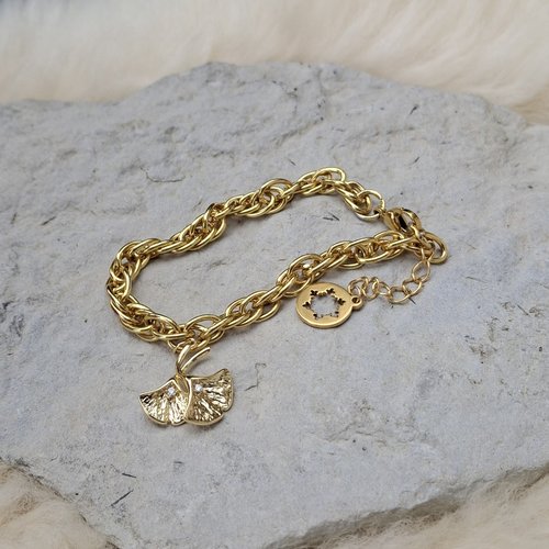 Bracelet chaîne ginkgo doré