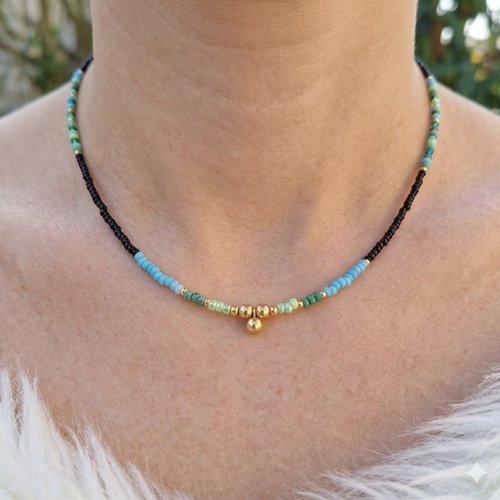 Collier ras du cou "azur & onyx" – perles miyuki & rocailles