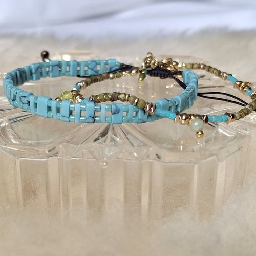 Duo de bracelets artisanaux turquoise et perles naturelles