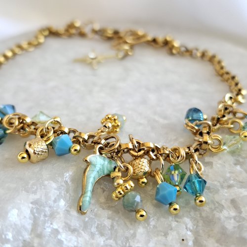 Bracelet de cheville breloques marine & poisson – acier inoxydable doré