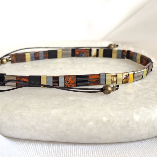Bracelet homme perles tila miyuki & lien coulissant fait main