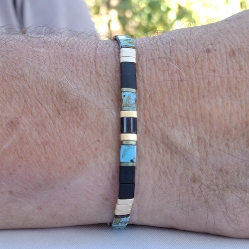 Bracelet homme perles tila en verre miyuki — pièce unique - ref mb/bh/2602