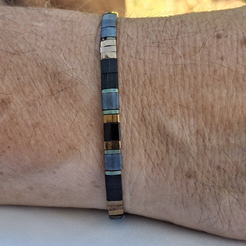 Bracelet homme perles tila en verre miyuki — pièce unique - ref mb/bh/2604