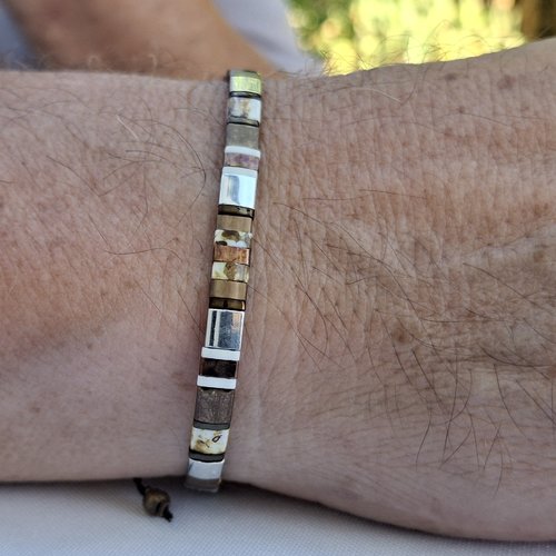Bracelet homme perles tila en verre miyuki — pièce unique - ref mb/bh2605