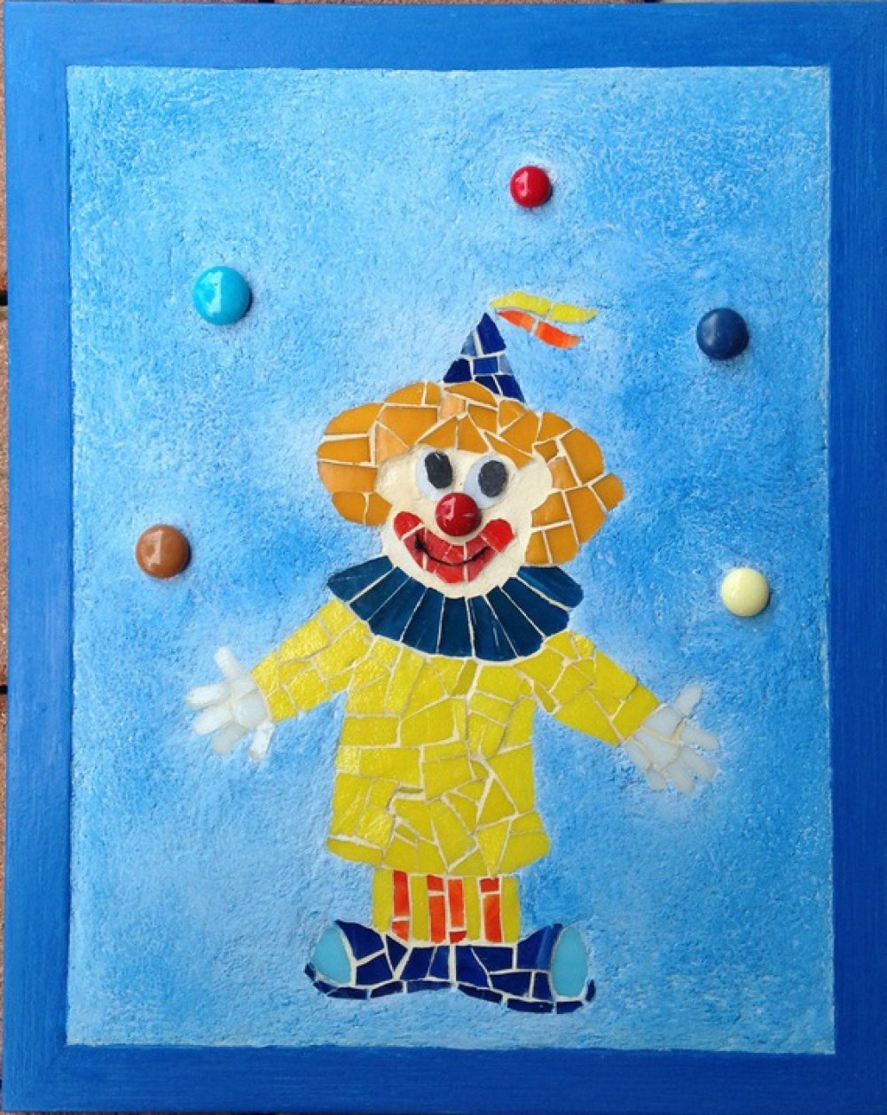 Tableau Clown Mosaique Pour Enfant Pates De Verre Perles Verre Et Beton Cire Support Bois Un Grand Marche