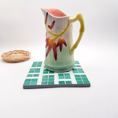 Dessous de plat vert turquoise et blanc - mosaique pâtes de verre  - fait main