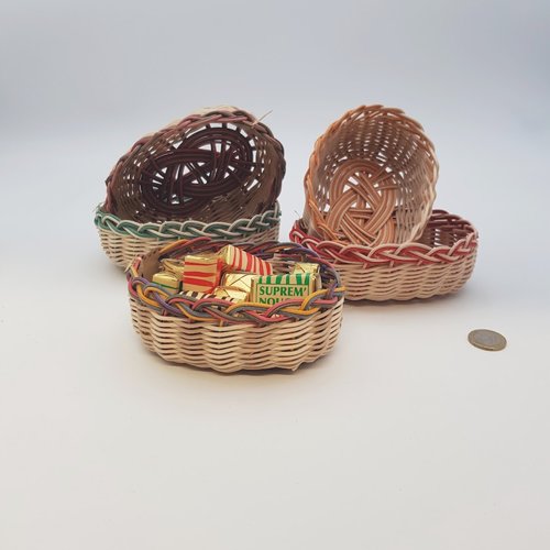 Vide-poche - coupelles - mini corbeilles ovales enrotin écru et couleurs  - fait main