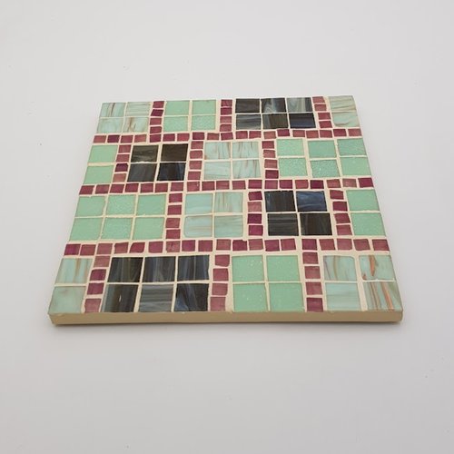 Dessous de plat marron vert et rose - mosaique pâtes de verre  - fait main
