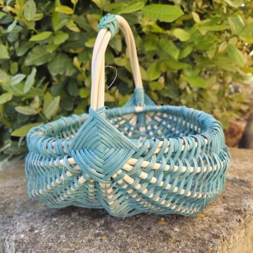 Panier rond en rotin  vert turquoise