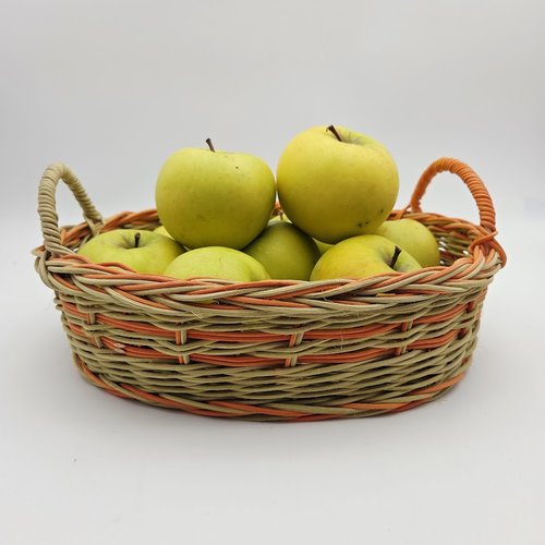Plateau ovale en rotin naturel vert et orange - corbeille à fruits - panière à pain ovale
