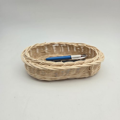 Vide-poche - coupelle - petite corbeille allongée - plateau en rotin naturel écru - fait main