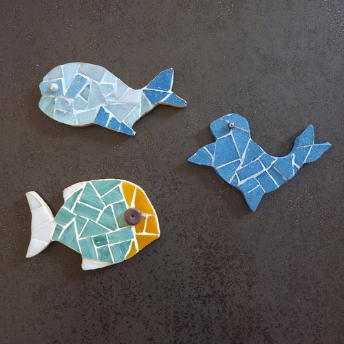 Magnets - aimants de réfrigérateur - baleine - poisson - phoque mosaique - fait main