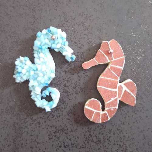 Magnets - aimants de réfrigérateur - hippocampes - mosaique - fait main