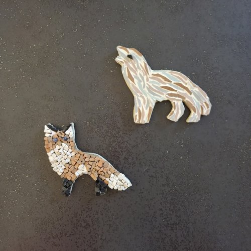 Magnets - aimants de réfrigérateur - loup et renard - fait main
