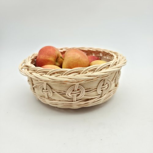 Corbeille ronde en rotin naturel écru - fait main