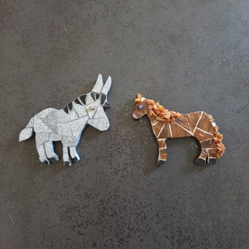 Magnets - aimants de réfrigérateur - âne et cheval - fleurs- fait main