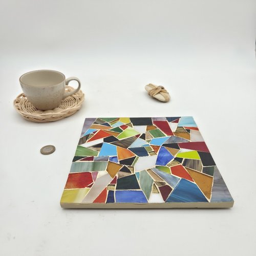 Dessous de plat carré - décorations de table -  mosaique verre multicolore  - fait main