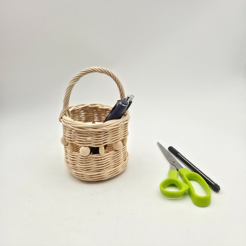 Pot à crayons - douillette à lunettes - télécommandes - mini panier - en rotin naturel  écru - anse rotin