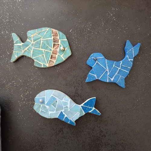 Magnets - aimants de réfrigérateur - baleine - poisson - phoque mosaique - fait main