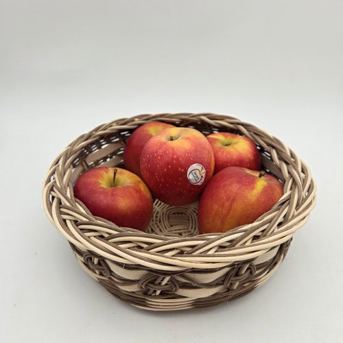 Corbeille ronde en rotin naturel écru et marron - fait main