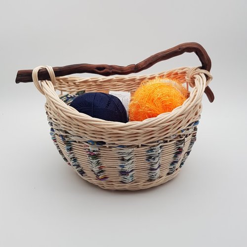 Panier original papier recyclé et rotin - anse bois