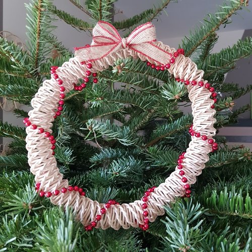 Couronne de noel - décoration murale en rotin naturel écru - fait main