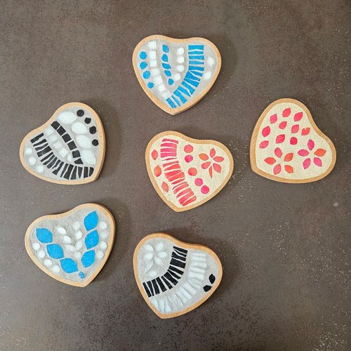 Dessous de verre - dessous de bouteille - coeur mosaique sur support bois