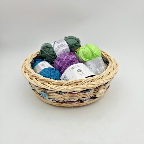 Corbeille à pain - panière à fruits - vide-poche rotin et papier recyclé - décorations fleurs céramique