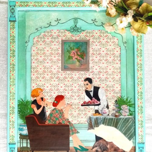 Décoration vintage,tableau vintage :salon de thé,vintage,rétro,shabby chic.décoration murale