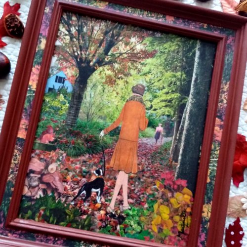 Tableau ambiance d'automne,décoration retro, tableau de technique mixte