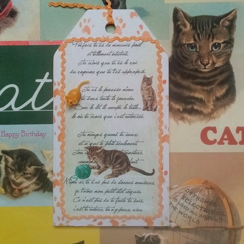 Tag en bois,panneau decoratif motif chat