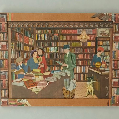 Tableau technique mixte "la bibliothèque anglaise"