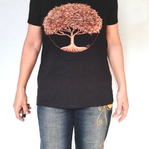 Tee-shirt manches longues , dessin arbre de vie peint à la main