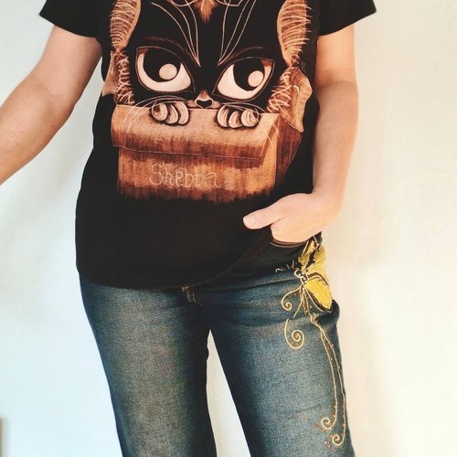 Tee-shirt noir peinture à la javel, collection shebba's world