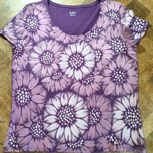 Tee-shirt violet tournesols, fait main