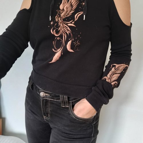 Croc top / sweat coton phoenix peint à la main