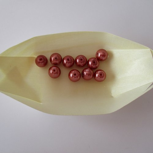 15 perles en verre rondes nacrées de couleur rouge rosé - 10 mm - 3729467