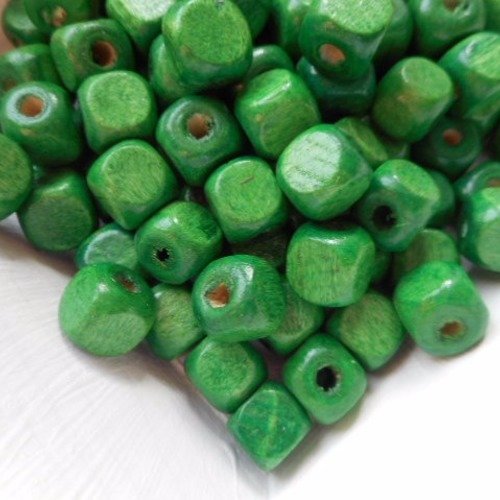 140 perles en bois en forme de cube de couleur vertes  - 10 mm -3304264