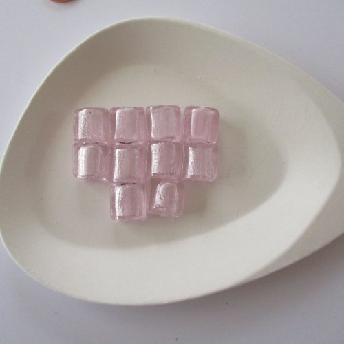 10 perles carré en verre métallisé de couleur rose - 12 mm - 3822761