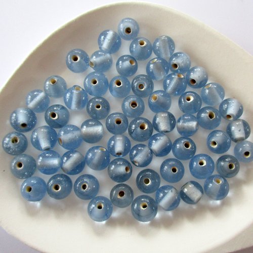 80 perles en verre de forme ronde de couleur bleu pâle - 10 mm - 3857149
